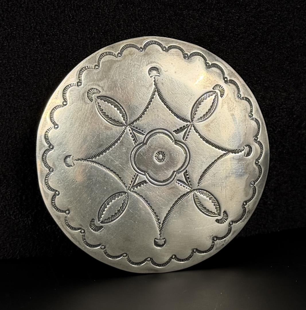 Navajo Sterling Silver Concho Brooch: 49 grams. 2 7/8" diameter.