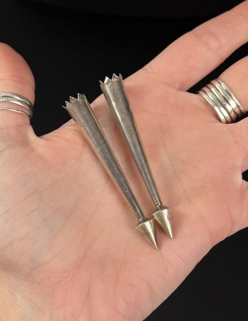 Navajo Sterling Silver Bolo Tie Tips: 10.4 grams. 2 1/2" long.