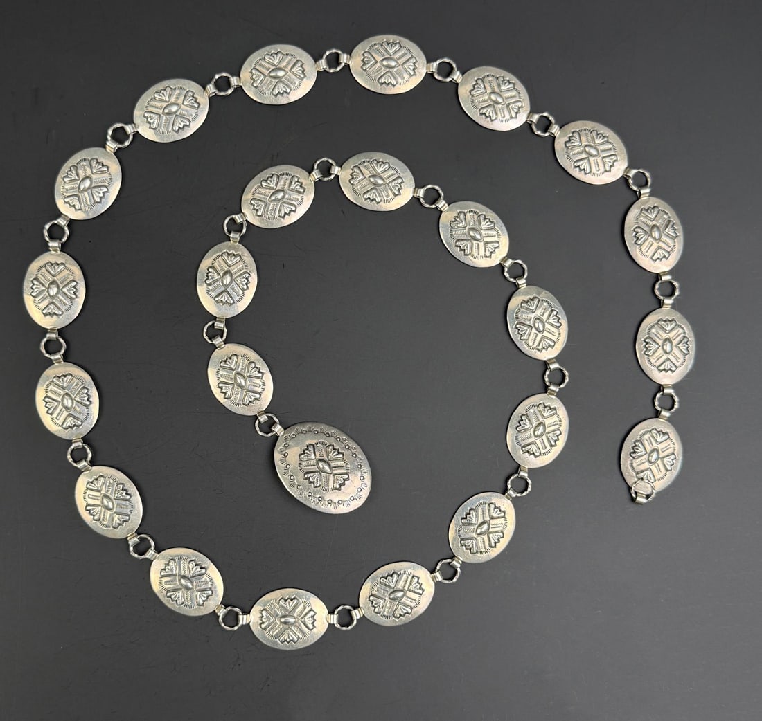Abraham Begay Navajo Sterling Silver Concho Belt: 95 grams. 41" long.