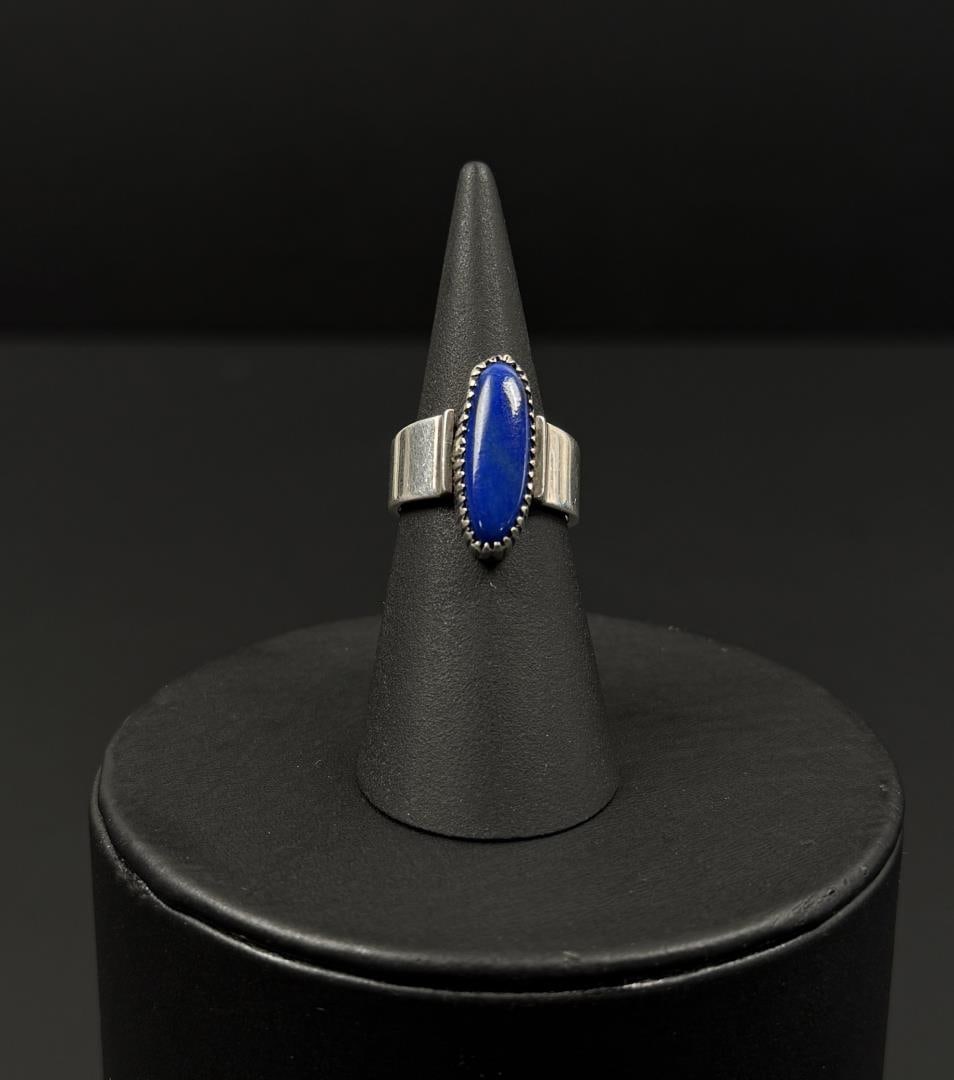 Will Denetdale Navajo Sterling Lapis Ring: Size 7 1/4. 6.84 grams.