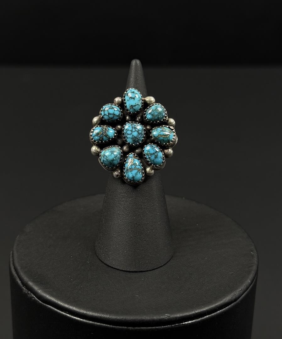 Navajo Sterling Silver Turquoise Ring: 13.59 grams. Size 3 1/2
