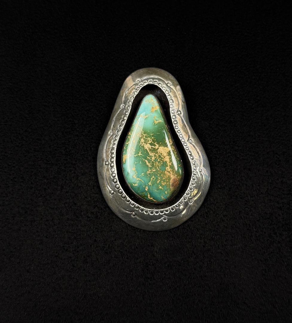 Old Pawn Navajo Sterling Turquoise Pendant: 1 3/4" by 2 1/2". 31.09 grams.