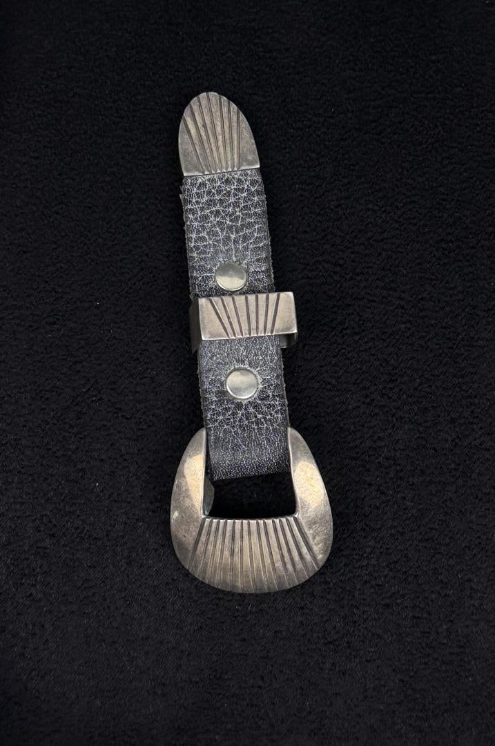 Navajo Sterling Silver Ranger Belt Buckle Set: 4 1/8" long.