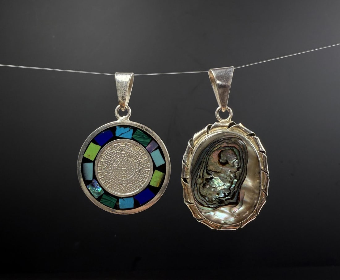 Taxco Mexico Sterling Silver Pendants: Largest is 2 1/8" long. 22.65 grams.