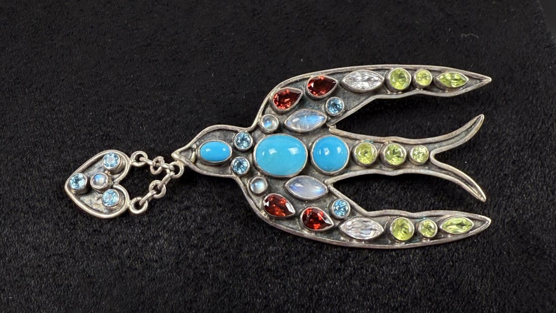 Nicky Butler Sterling Silver Bird Brooch: 3 1/4" by 1 1/2". 19.97 grams.