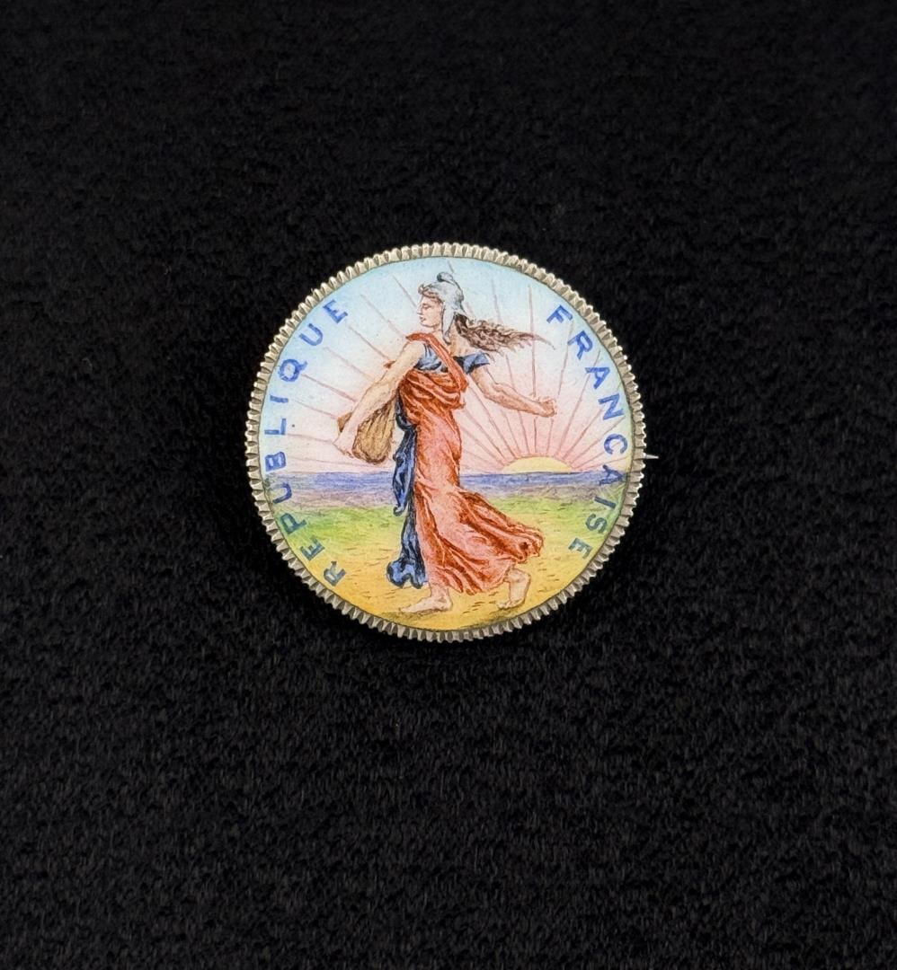French Enamel Silver Coin Brooch (1 of 4)