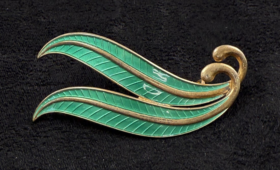 Albert Scharning Norway Sterling Leaf Brooch: 8.09 grams. 2" by 7/8".