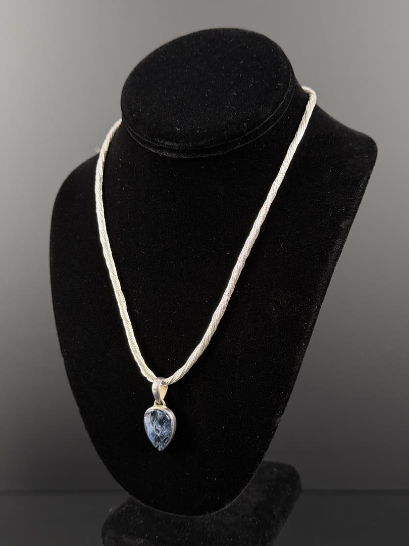 Liquid Sterling Silver Pietersite Necklace: 9 1/2" as displayed. 6.92 grams.
