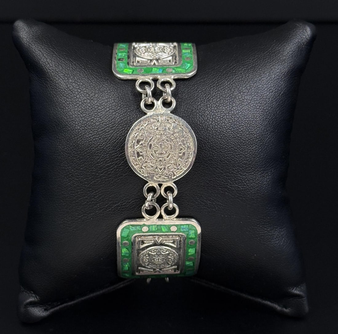 Taxco Mexico Sterling Aztec Calendar Bracelet (1 of 6)