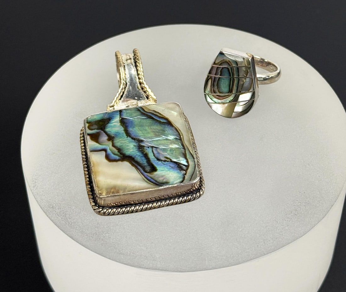Taxco Mexico Sterling Silver Abalone Jewelry: 22.7 grams.