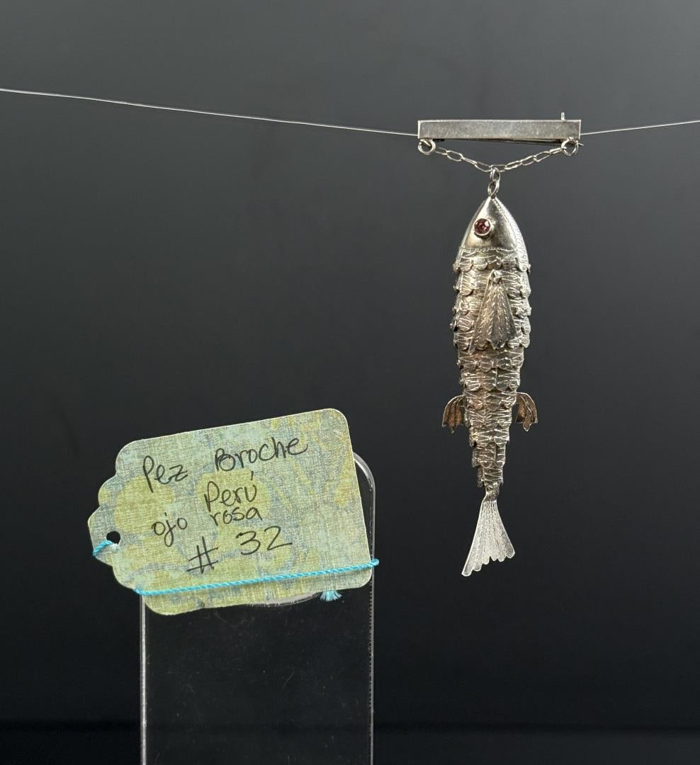 Peruvian Sterling Silver Articulated Fish Brooch: 9.17 grams. 3 5/8" long.