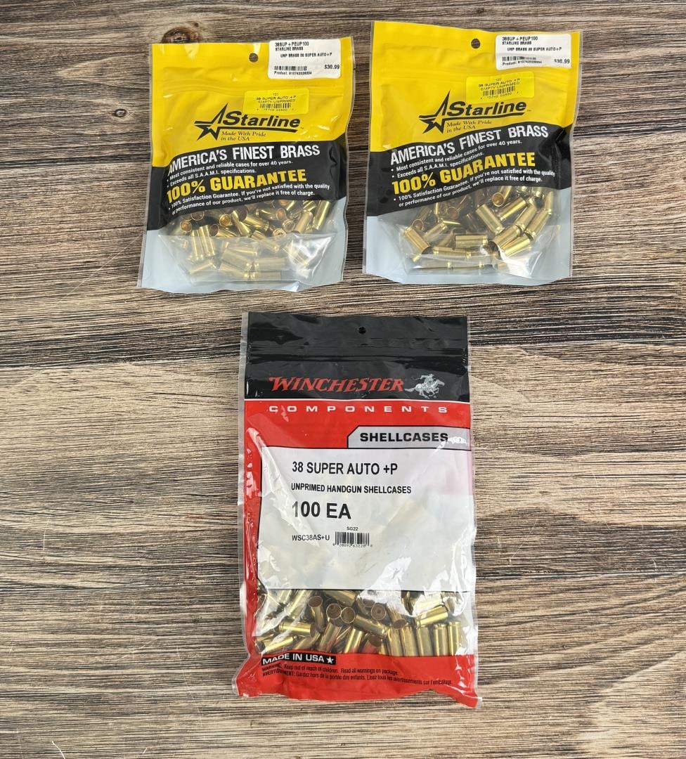 .38 Super Auto P Pistol Brass: 300 total in sealed bags.
