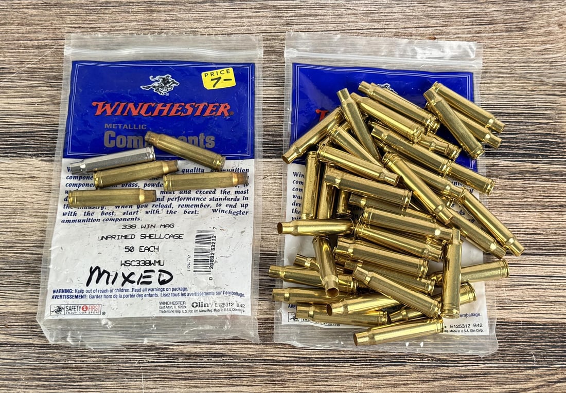 .338 Rifle Brass: 49 new, 5 fired.