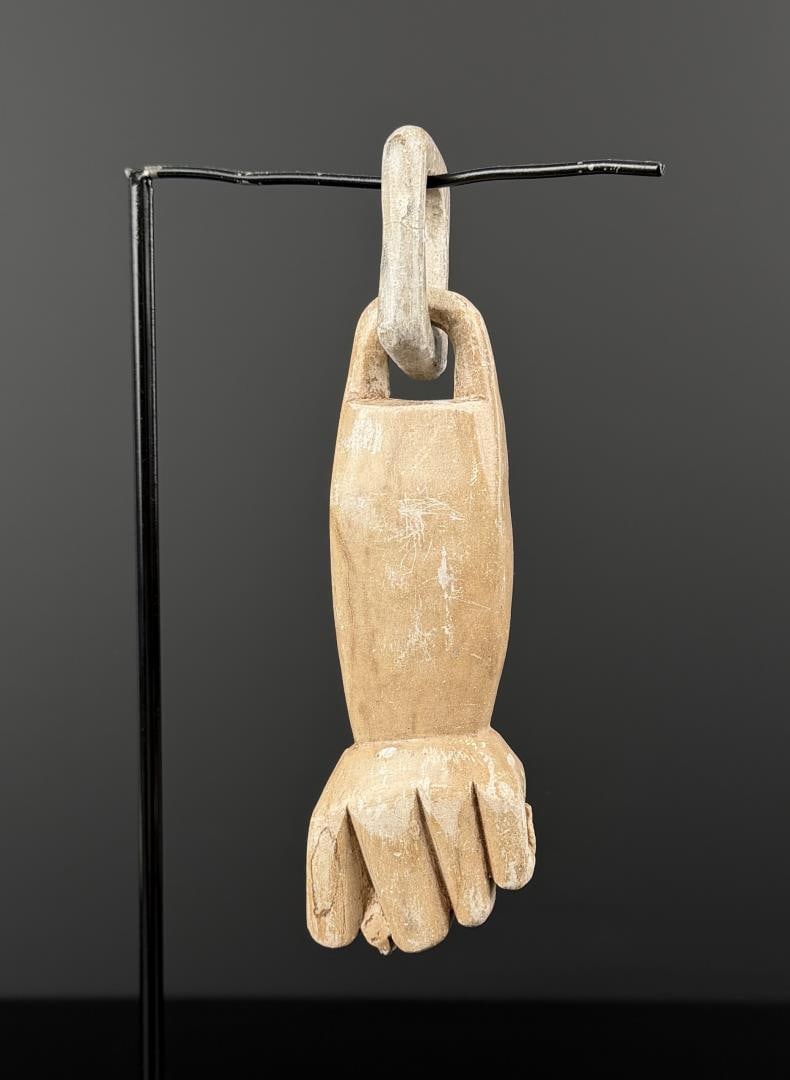 Folk Art Carved Wood Fist Whimsy Chain: 7" long.