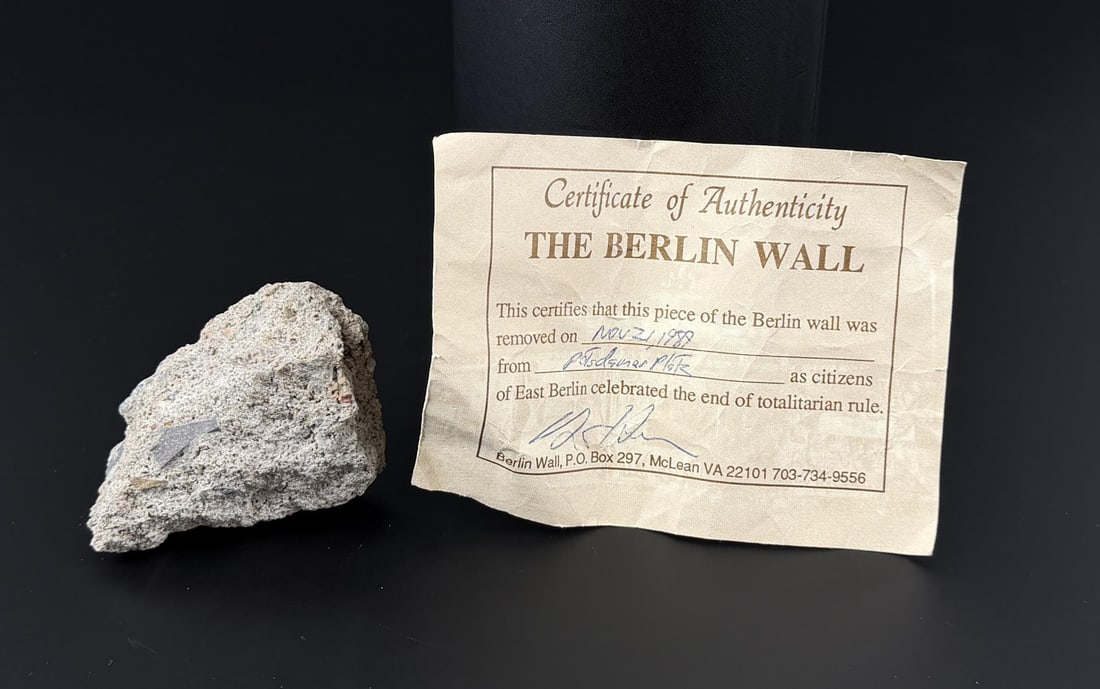 Piece of the Berlin Wall: With COA. 2" by 1 3/4" by 1 3/4"