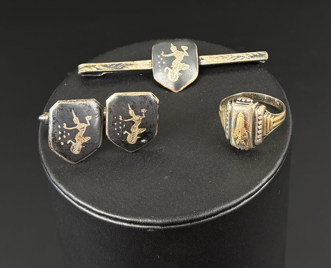 Collection of Sterling Silver Jewelry: The Class ring is 10k and Sterling. 21.54 grams.