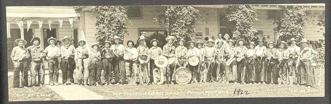 1922 Polson Montana cowboy Band Photo: 7" by 14" framed.