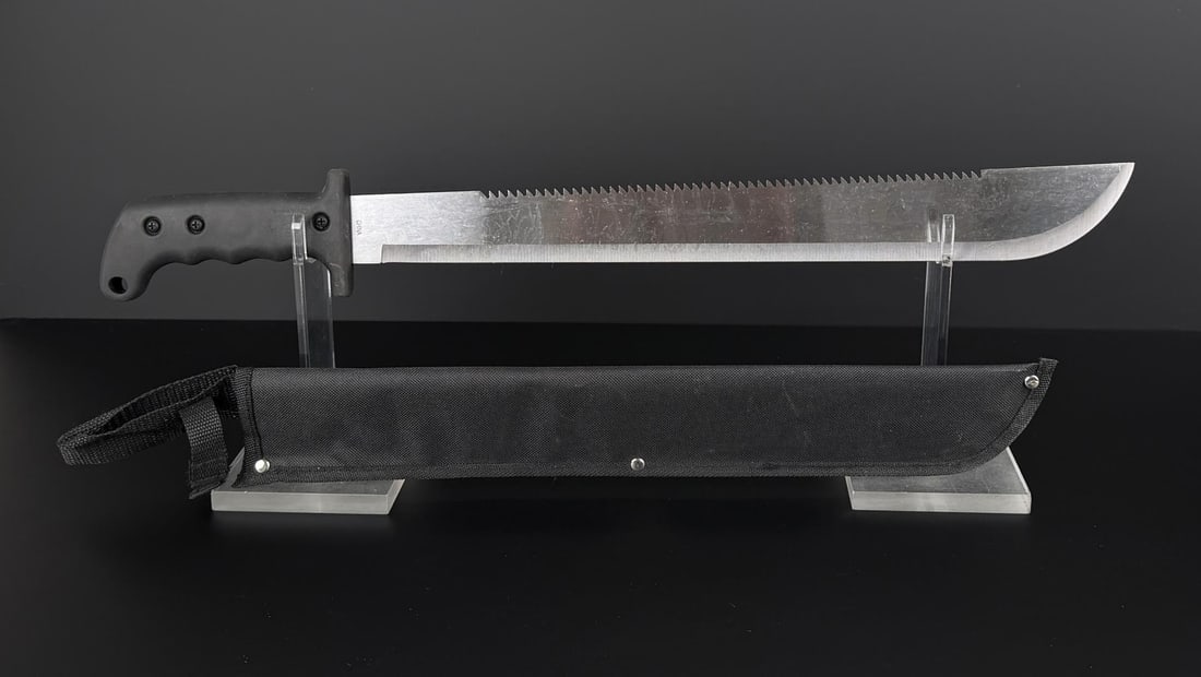 Saw Back Survival Machete: 23 1/4" long.
