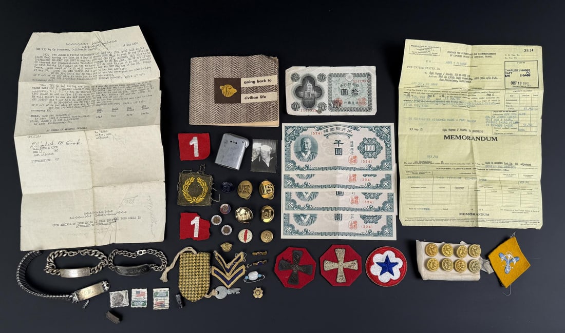 Named WW2 US Navy Sailor Lot: Named to Wayne J. Hiett. Comes with 3 Sterling ID bracelets