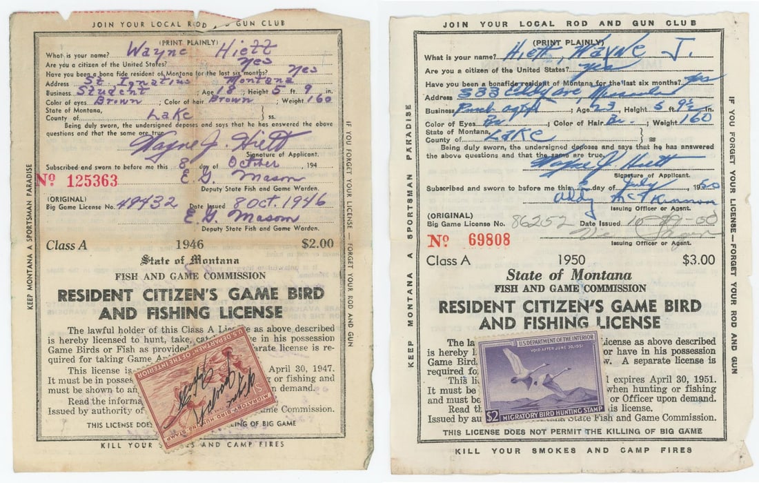 1946 1950 Montana Game Bird Fishing Licenses (1 of 6)