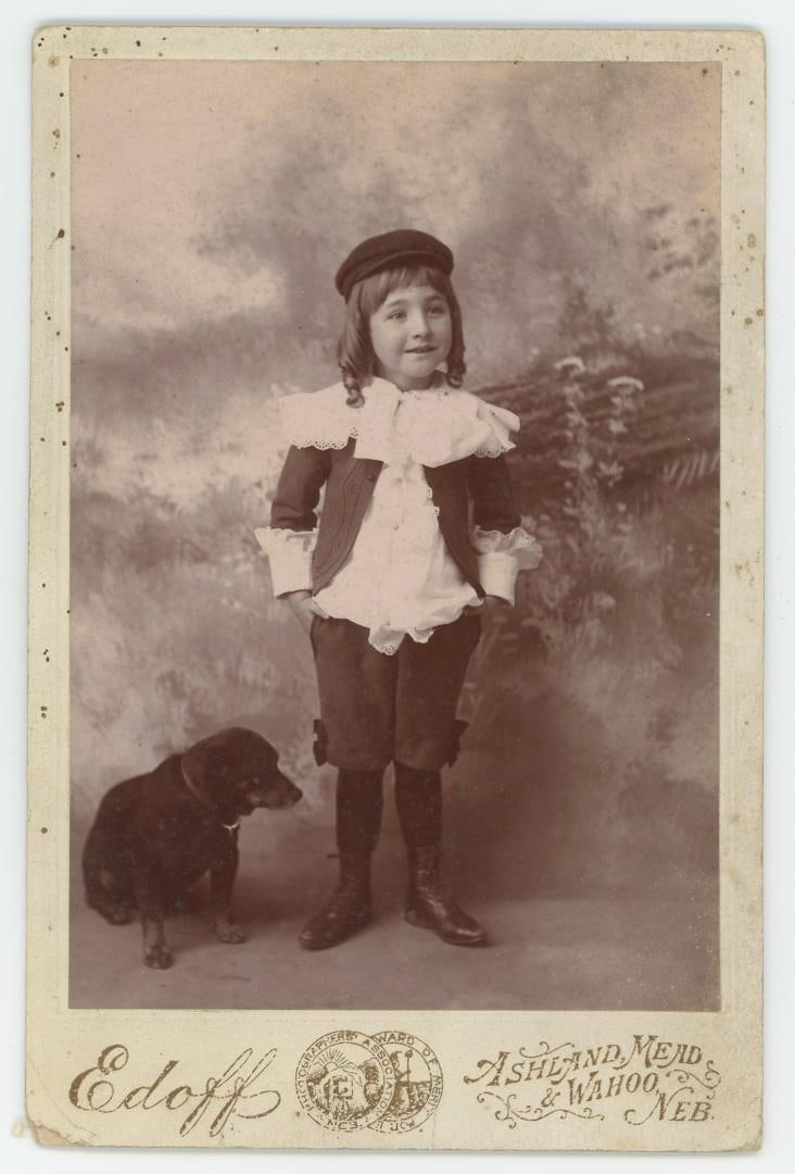 Wahoo Nebraska Child with Dog Cabinet Photo (1 of 3)