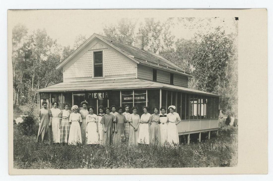 Pieria Society Morningside College Iowa Postcard: Nice early RPPC Postcard. The Pieria Society was a prominent literary society for women at Morningside College (now University) in Sioux City, Iowa, particularly active during the early 20th century. 