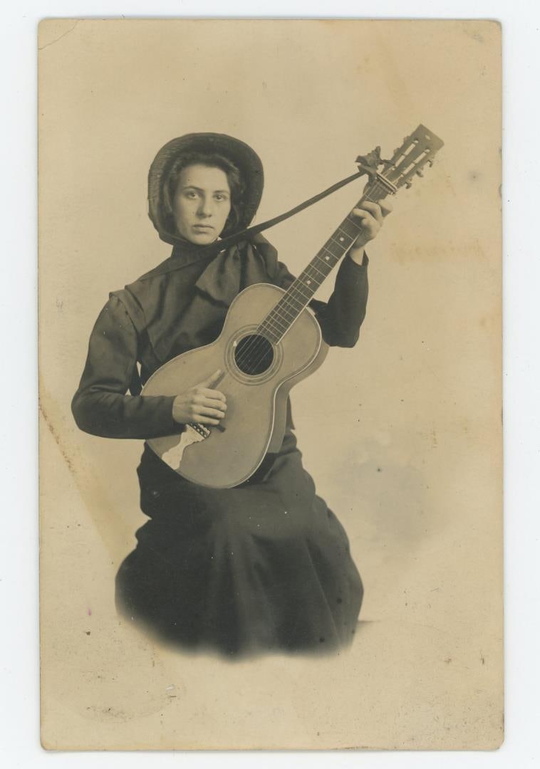 Salvation Army Female Guitar Player RPPC Postcard: Interesting image.