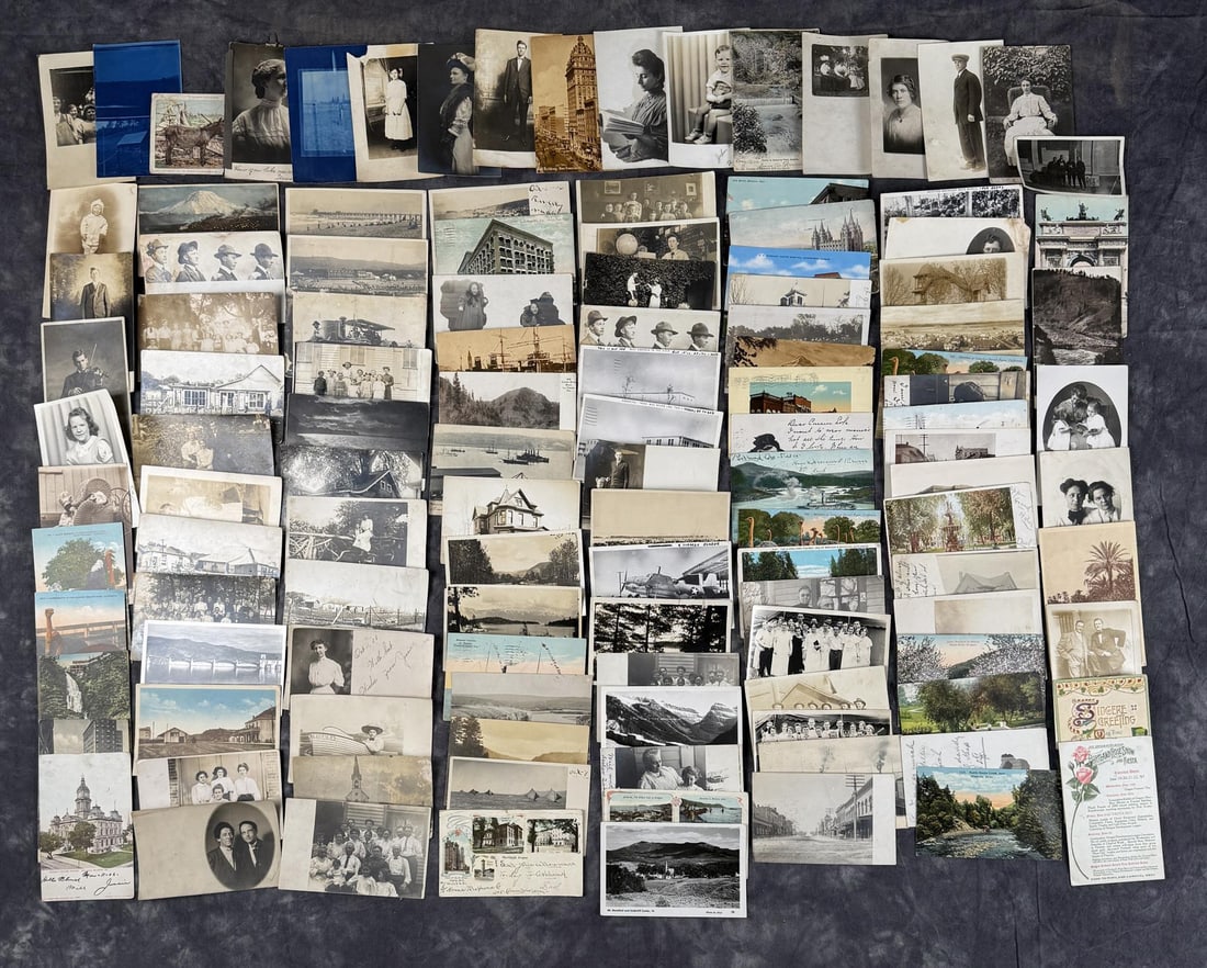 Collection of Antique RPPC Postcards: Most are RPPC. 122 total postcards.