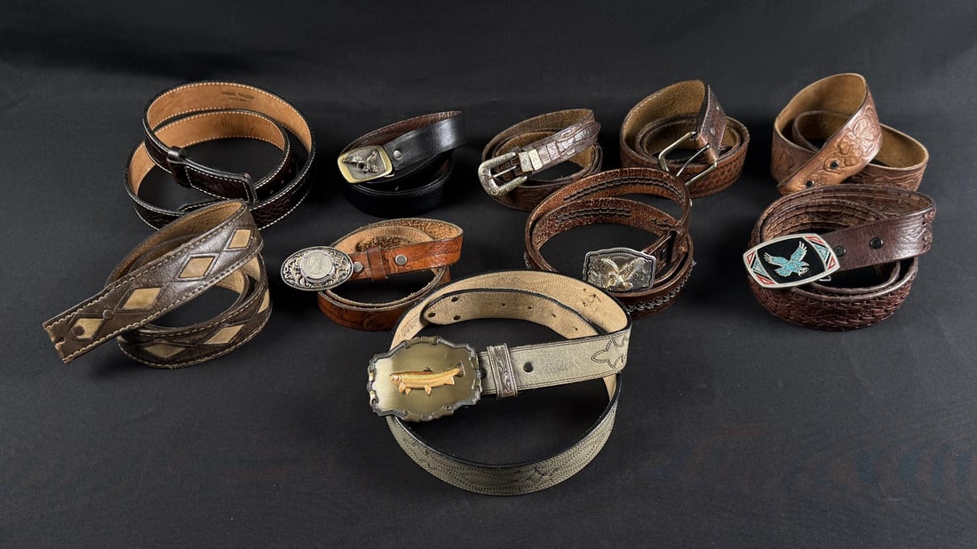 Collection of Leather Cowboy Belts and Buckles (1 of 8)