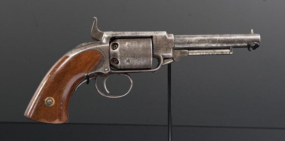 Civil War James Warner Pocket Revolver: .28 Caliber. 4" barrel. Antique, does not require FFL transfer. No international sales.