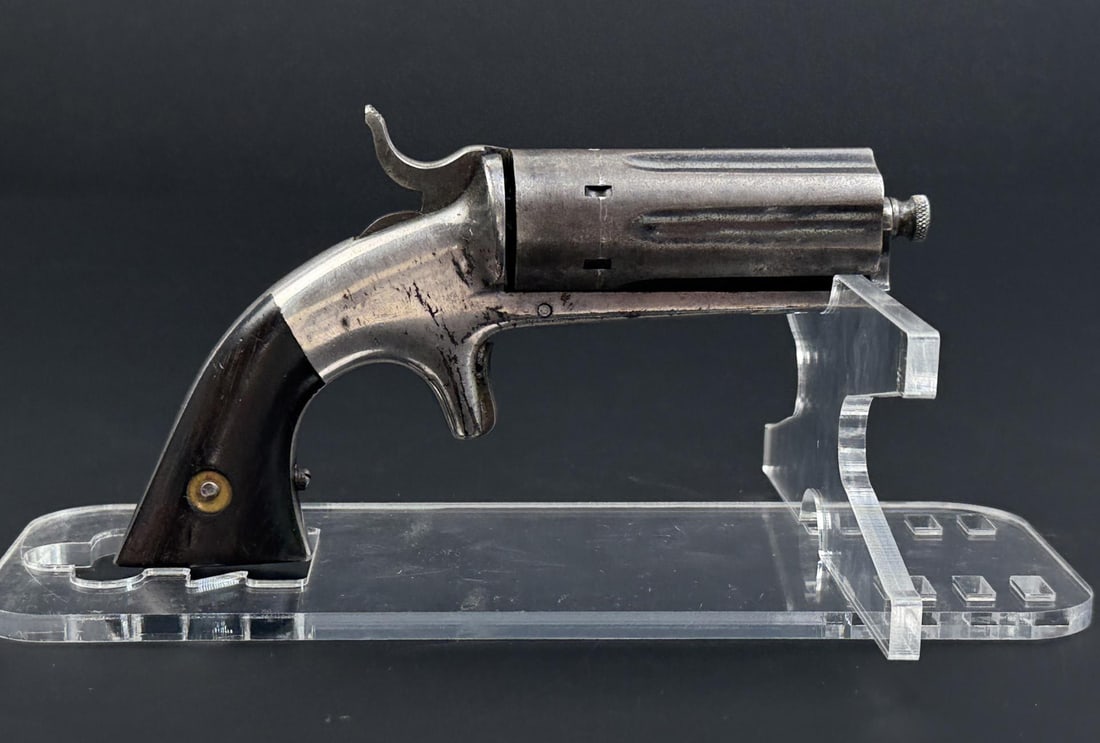 Civil War Bacon Arms Pepperbox Revolver: .22 RF, 2 1/2" barrel. 1860 patent, 1 of 1000 manufactured. Antique, does not require FFL transfer. No international sales.
