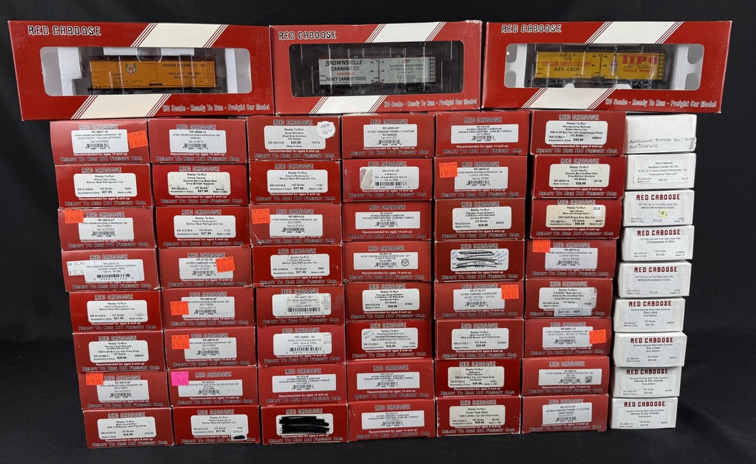 Collection of Red Caboose Boxcars: 60 total.