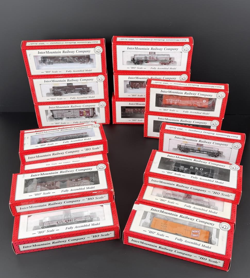 Collection of Intermountain Railway Boxcars: 19 total.