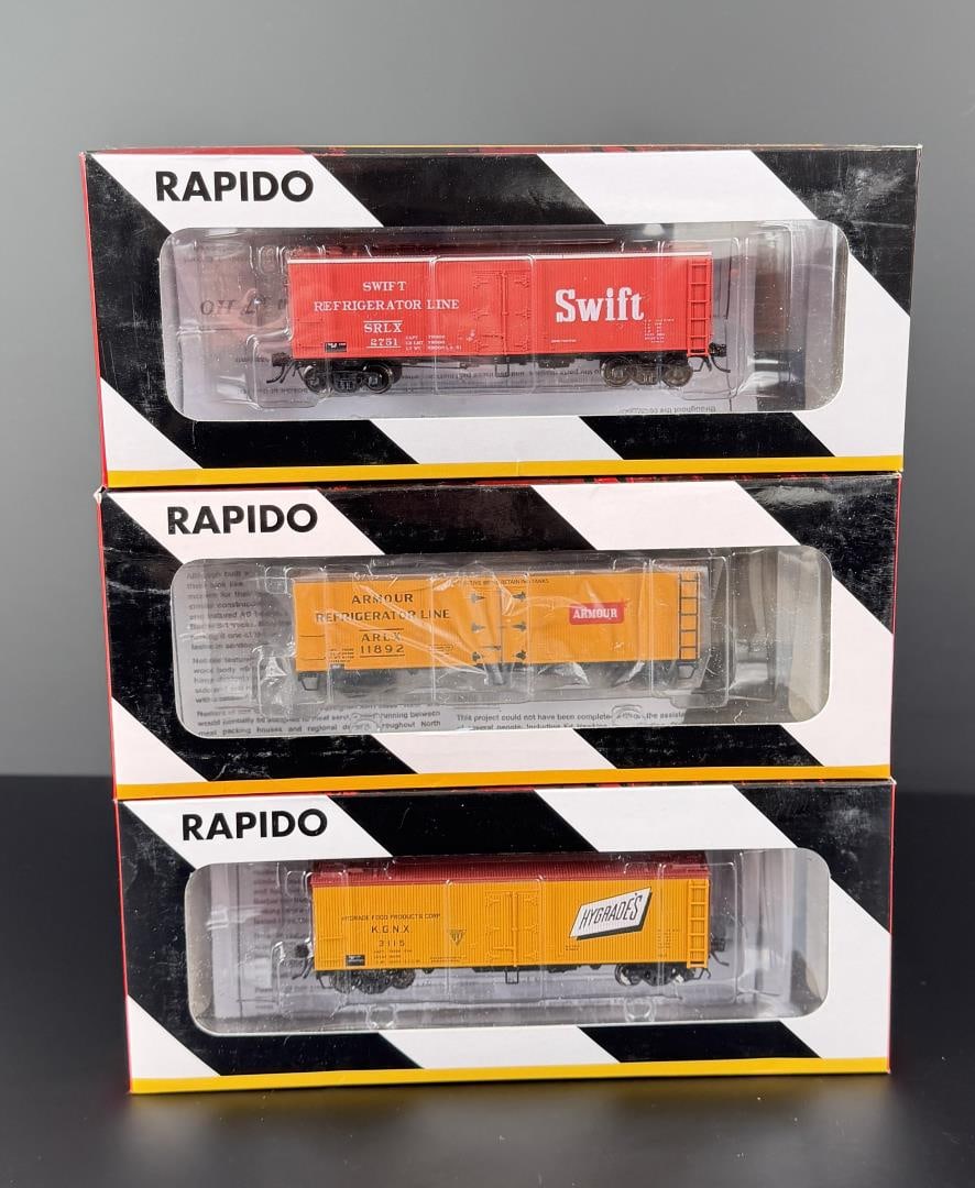 Collection of Rapido Trains Reefer Boxcars: 121011-3, 121019-1, 121028