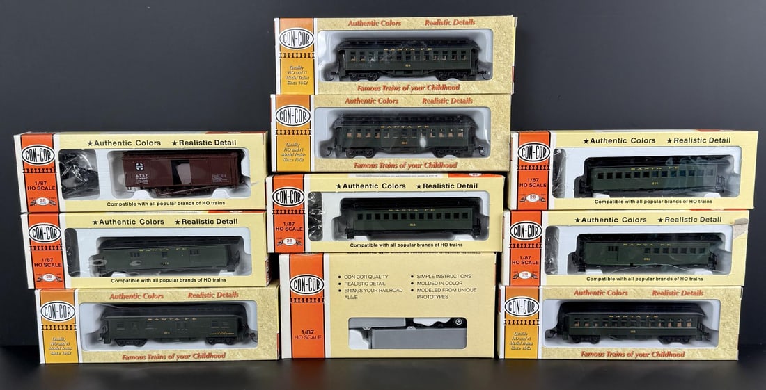 Collection of Con-Cor Boxcars: 10 total.