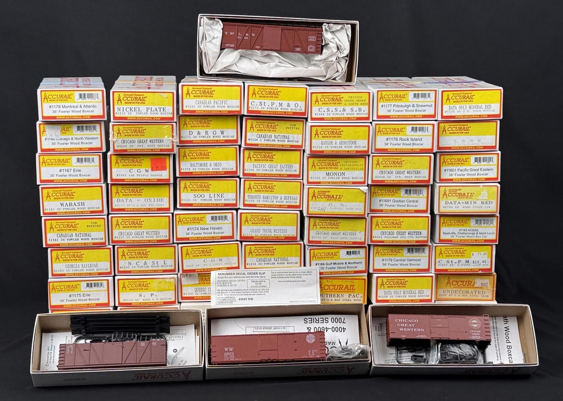 Collection of Accurail Boxcars Models: 67 total.