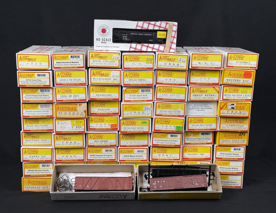 Collection of Accurail Boxcars Models: 66 Total