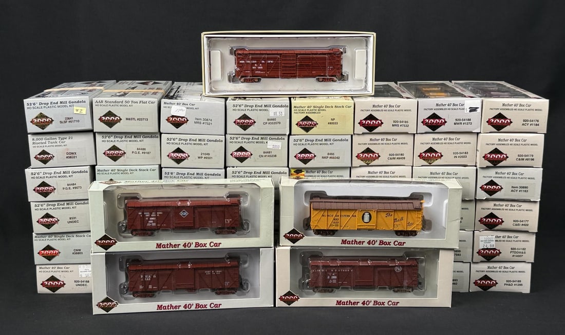 Collection of Proto 2000 Tankers Hoppers Boxcars: 53 total.