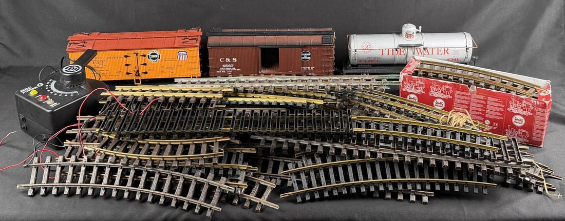 Collection of LGB G Scale Cars and Track: Nice grouping.