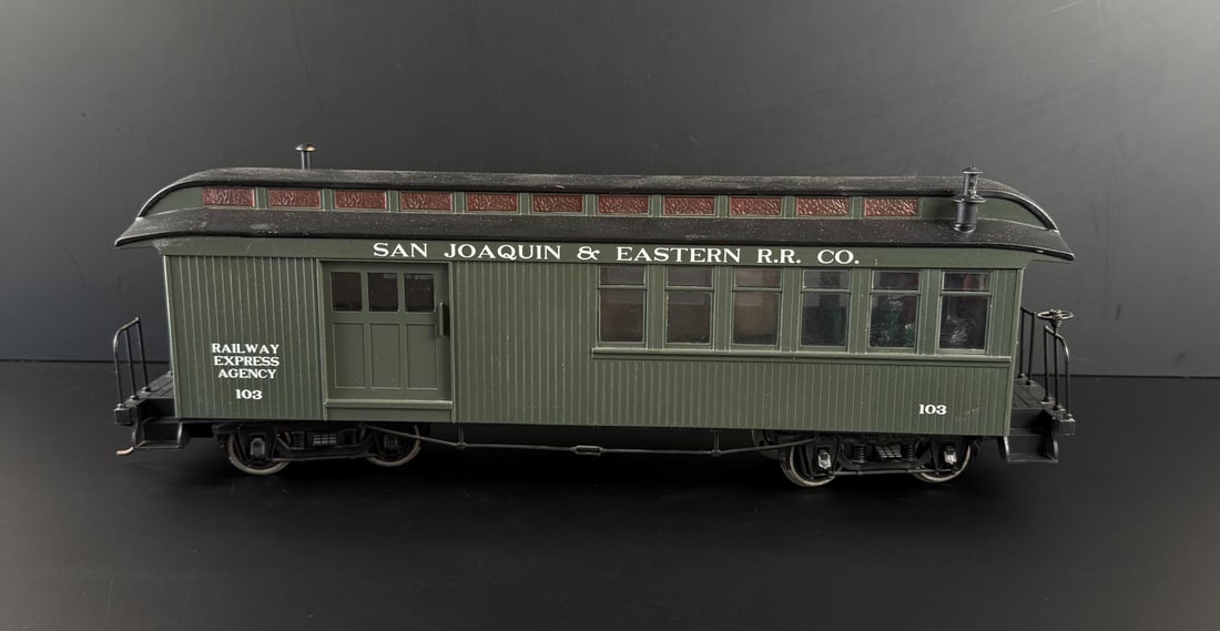 Bachmann G Scale 103 San Joaquin Baggage Car: Decent example.