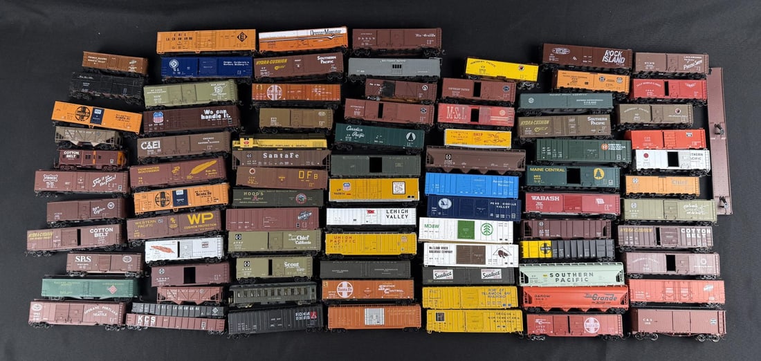 Large Collection of Boxcars: 85 total.