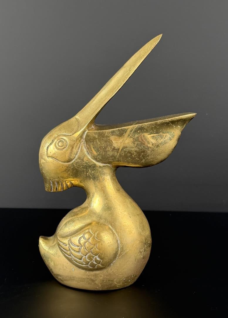 Mid Century Brass Pelican: 9 1/2" by 5 3/4" by 3 1/2"