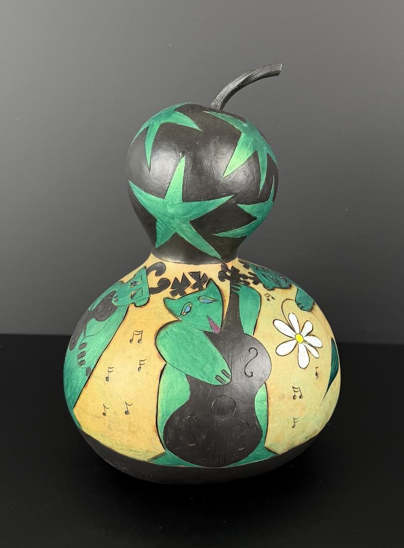 Ferrell Weiser Idaho Painted Gourd: 11 1/2" tall, 8" diameter.