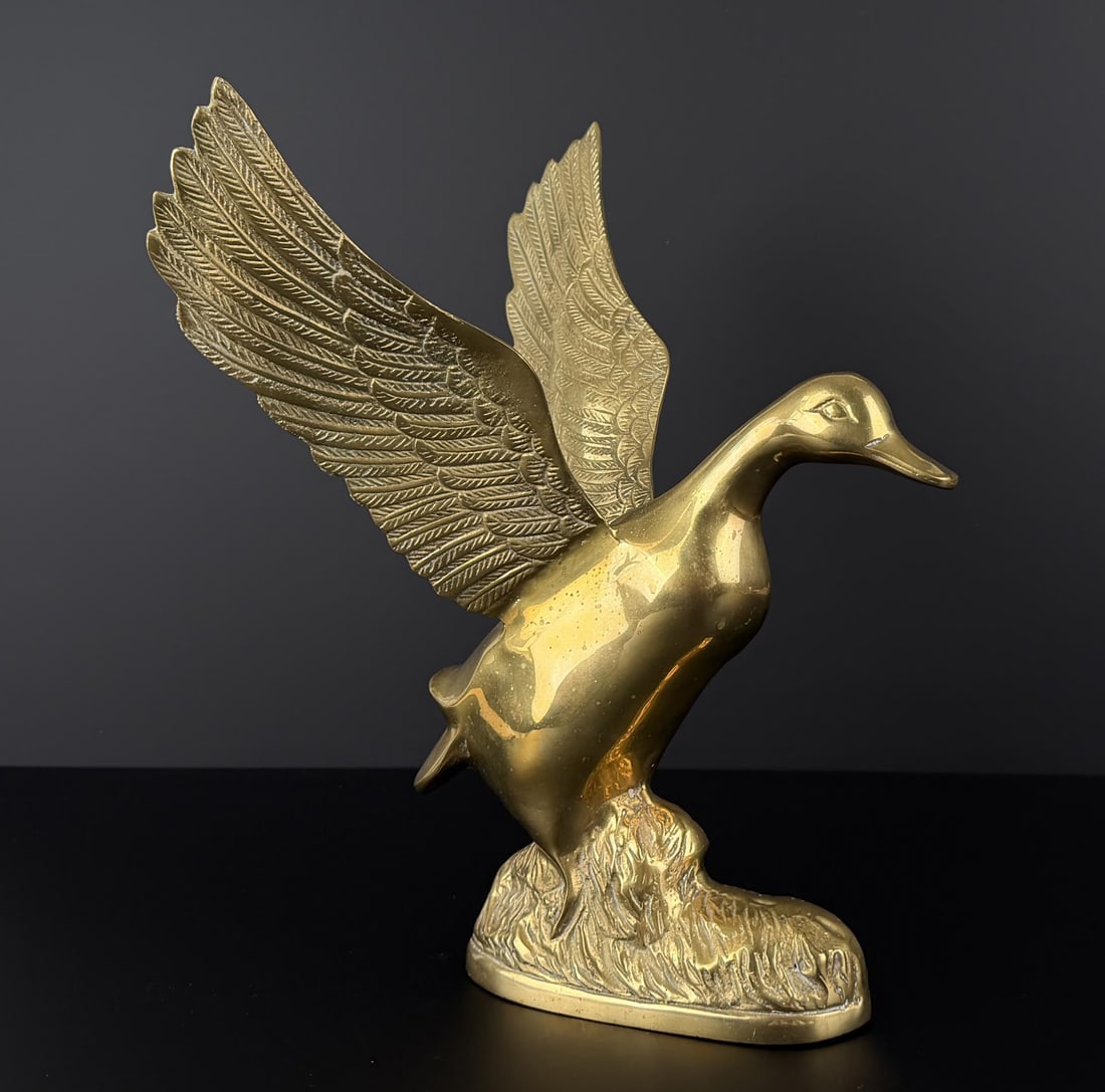 Mid Century Brass Duck: 13 7/8" by 10 1/4" by 10"