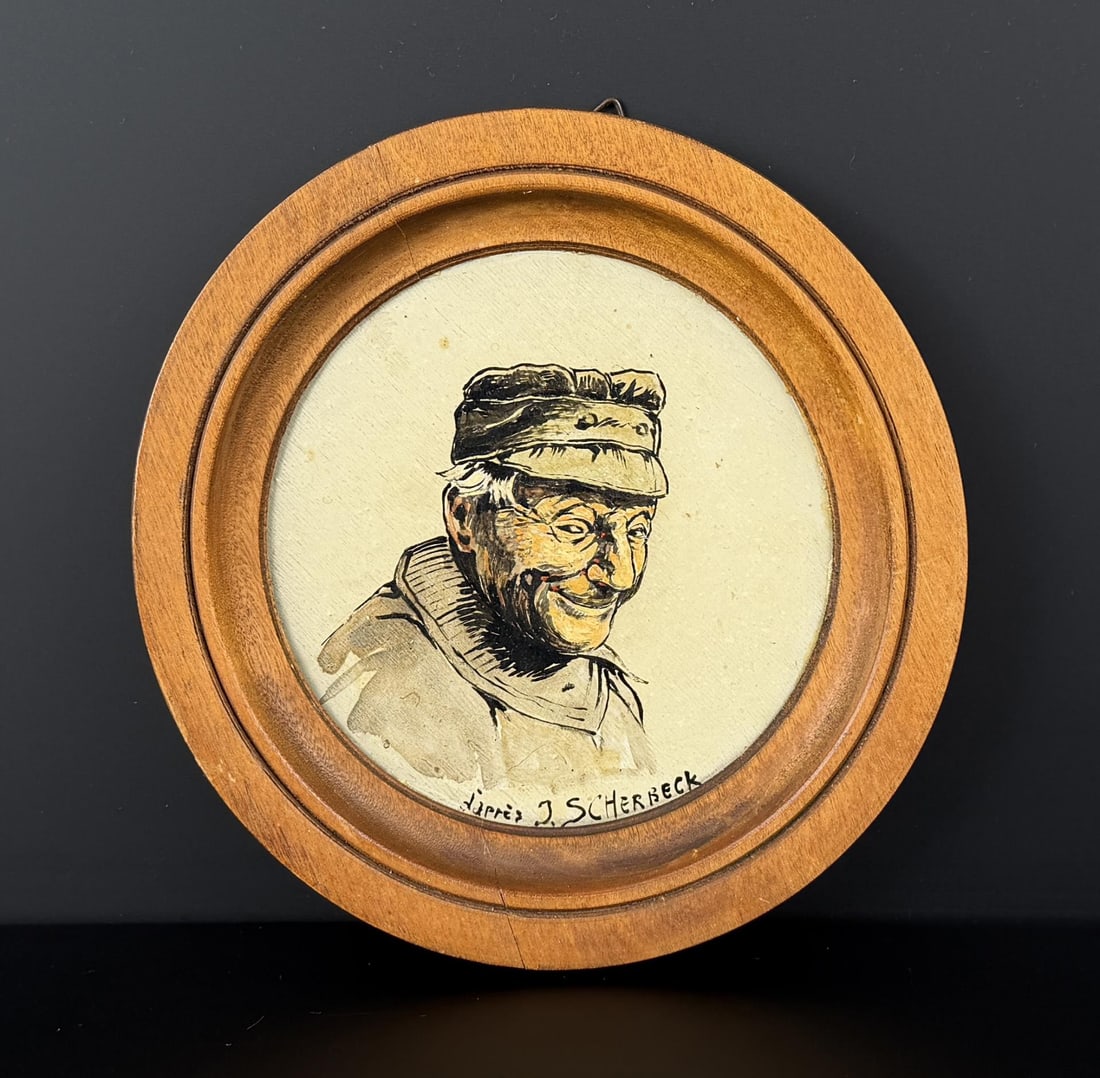 WW2 Sarreguemines France Painting: 6" diameter.