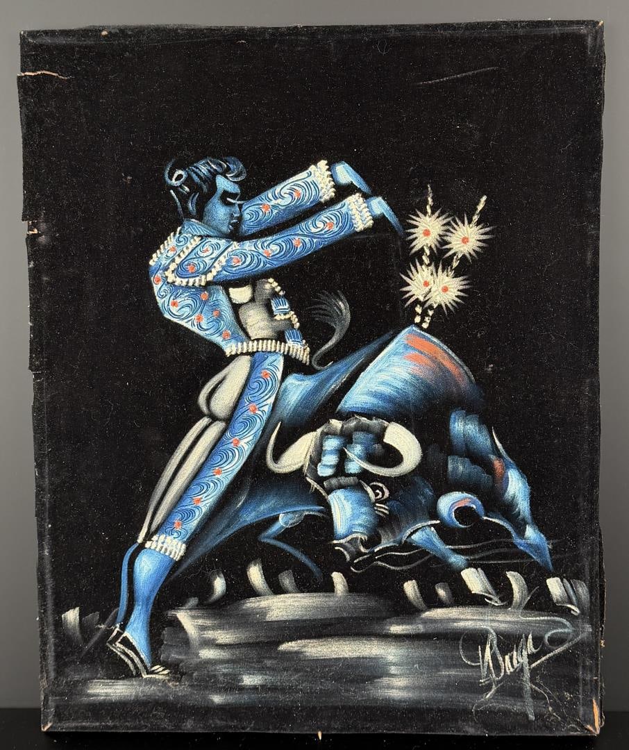 Mid Century Velvet Bullfighter Painting (1 of 4)