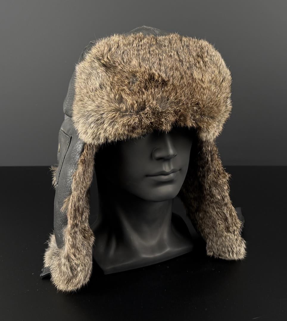 Leather Rabbit Fur Trapper Bomber Hat (1 of 6)