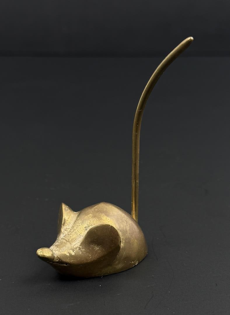 Mid Century Brass Mouse Paperweight: 3 1/2" by 2 1/4" by 1 1/4"
