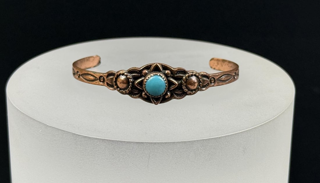 Copper Bell Trading Post Turquoise Navajo Bracelet: Internal circumference is 5".