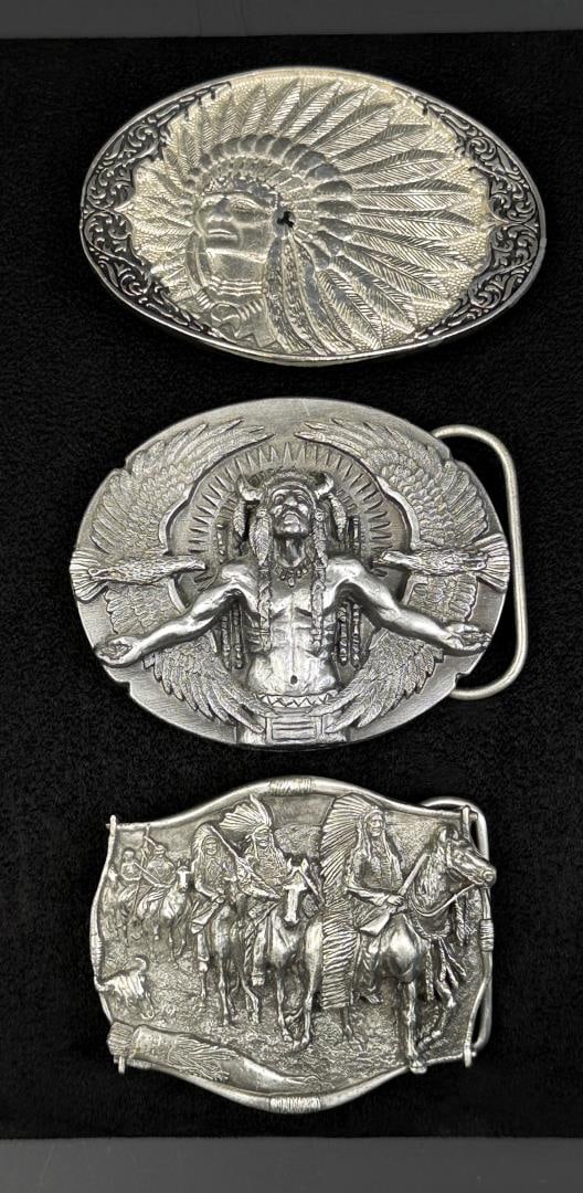 Native American Indian Chief Belt Buckles: Made by Siskiyou and Bergamot Brass Works.